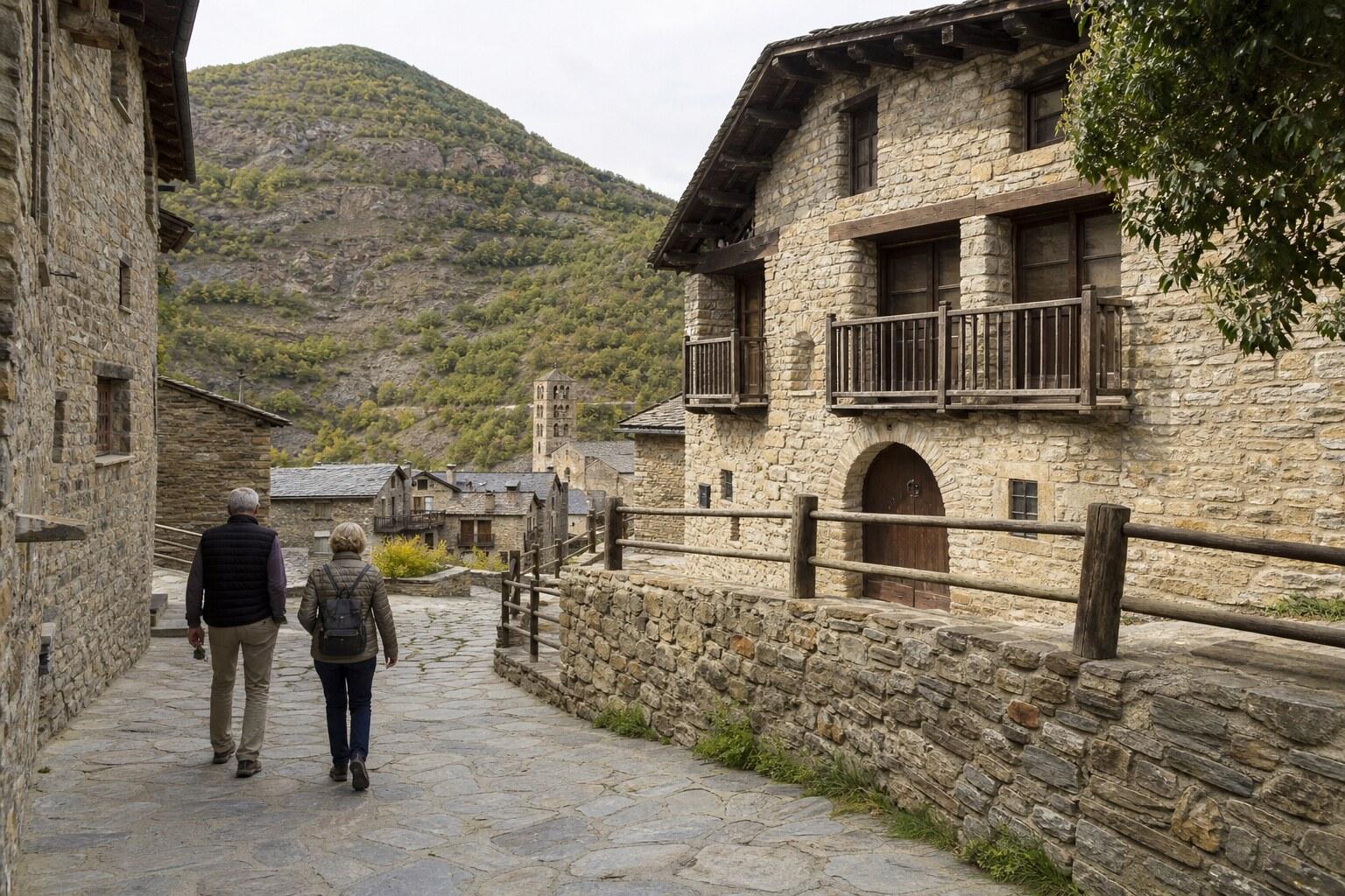 Stone mountain-village street near the Salàs old shops museum
